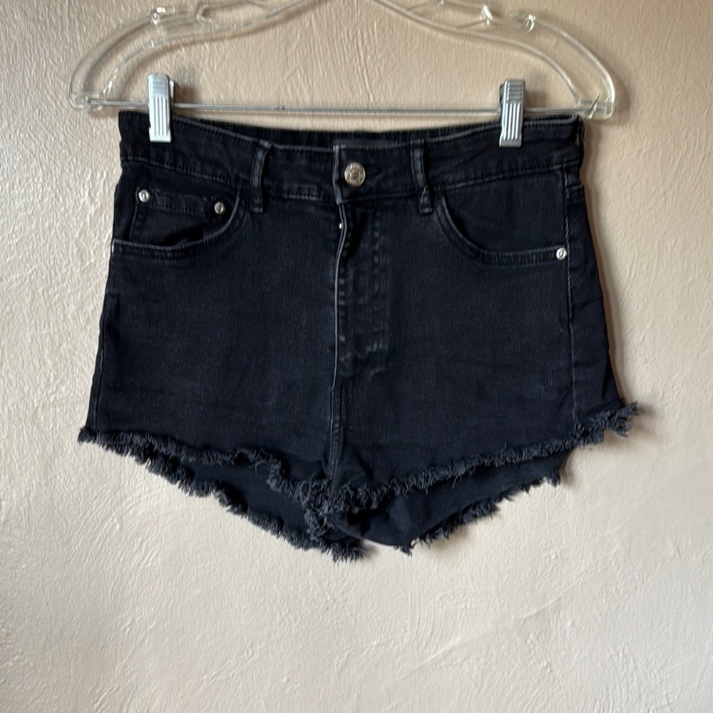 Zara Black Denim Frayed Hem Shorts
